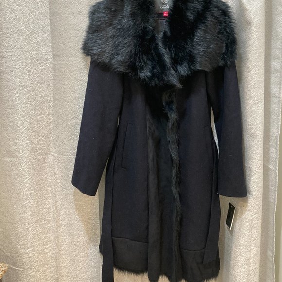 Vince Camuto belted coat with faux fur (wool caot) - Picture 5 of 10